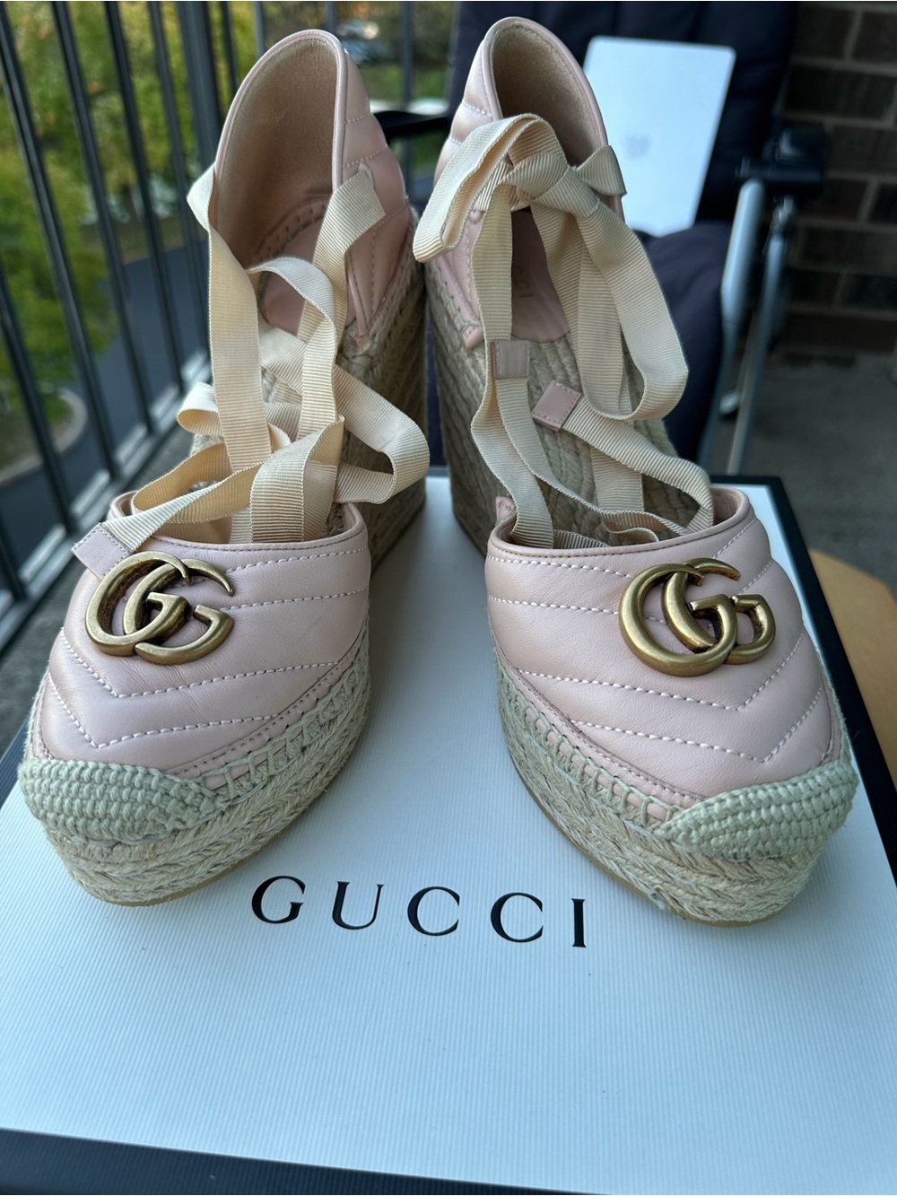 Gucci Charlotte GG Platform Espadrille Wedges – Size 40 - Picture 2 of 9